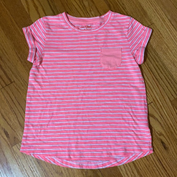 Girl’s Cat & Jack Striped Coral Pink Pocket Tee Shirt M 7/8 - Picture 3 of 8